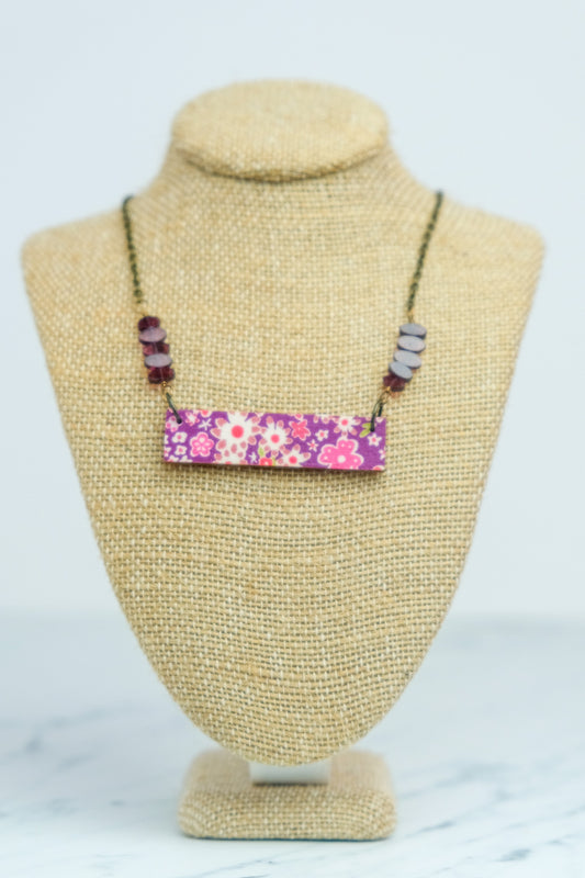 Liberty Berry Purple Floral Landscape Necklace