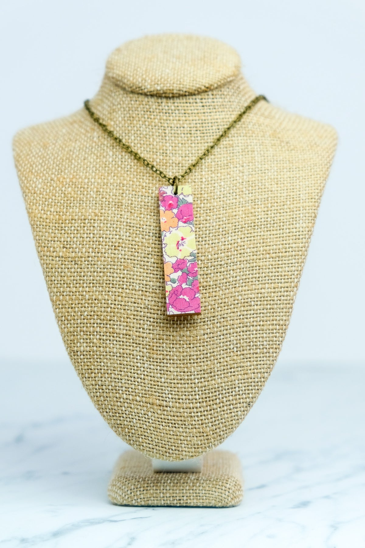 Liberty Pink and Green Bar Necklace