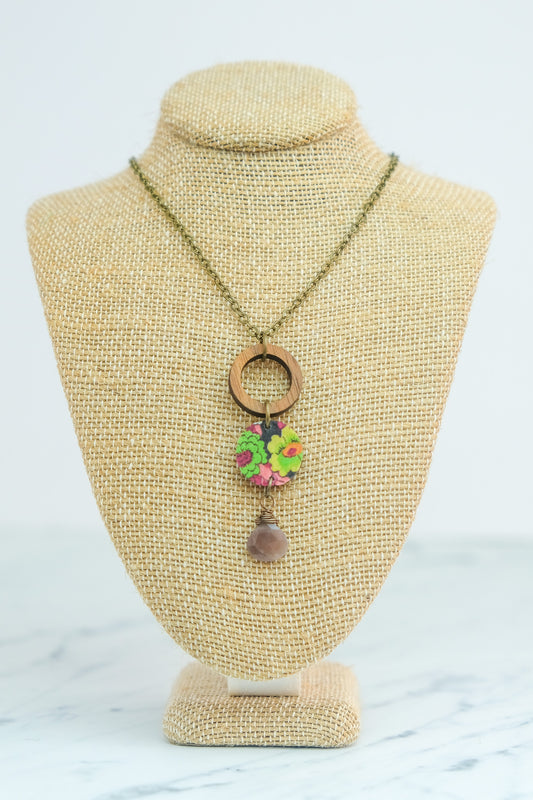 Liberty Brown and Chartreuse Trio Necklace